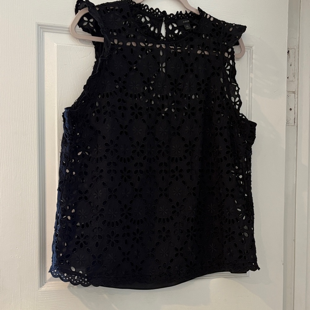 J. Crew Black Eyelet Sleeveless Blouse
